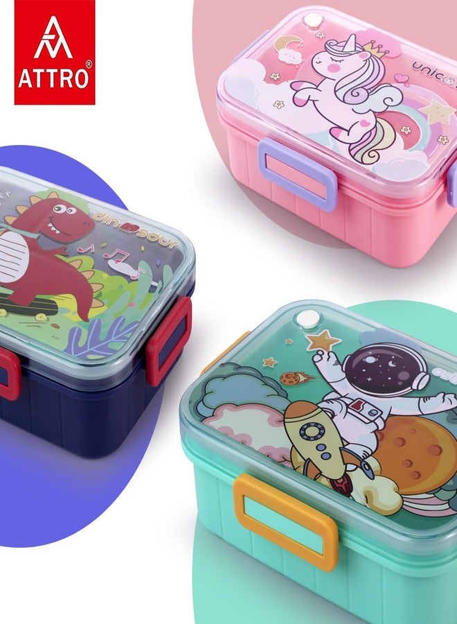 ATTRO Quick 3 Lunch Box Dinosaur Theme with Includes 3 Compartments, 1 Small Container & Baby Spoon, BPA-Free, Food-Grade Perfect for Kids - Dark Blue 1300ml, Plastic - Image 3